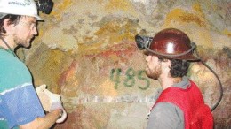 Frank Melcher (left), a geologist with the German Geological Survey, and an expert on germanium brought in by War Eagle as a consultant, with David Turner underground at Tres Marias.