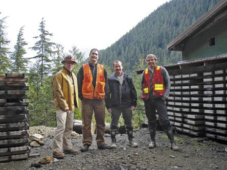 At the Niblack project, from left: Niblack Mining's underground operations manager Henry Bogert, senior geologist Greg Duso, president Paddy Nichol, and vice-president of exploration Darwin Green.