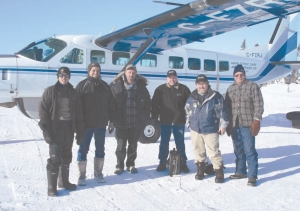 Noront Resources' exploration crew at McFauld's Lake in Ontario. From right: Lindsay Campbell, camp manager; Mike Kilbourne, project geologist; Mike Peplinski, field supervisor, expeditor; Brian Newton, geologist and project coordinator; Neil Novak, VP of exploration; and John Archibald, geologist.