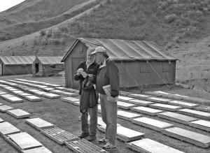 Examining core samples at Creston Moly's El Creston project, in Mexico.