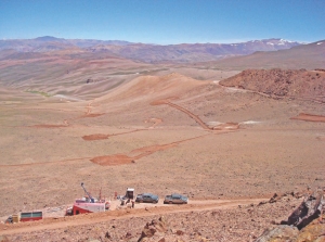 Exeter Resource's Caspiche project, located in the Maricunga gold district in Chile. Hole 15 recently intersected 632 metres grading 0.7 gram gold per tonne, starting 58 metres down-hole.