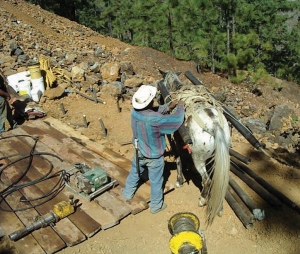 Drill pad construction at Firestone Ventures' Torlon Hill zinc-lead-silver project, in western Guatemala.