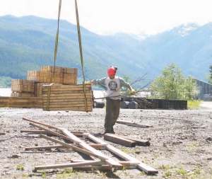 Transferring core samples at Tenajon Resources' Ajax moly property, in northern B. C.