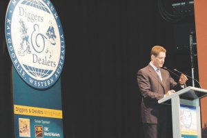 Robert Friedland, executive chairman of Ivanhoe Mines addresses the Diggers & Dealers Mining Forum in Kalgoorlie, Western Australia.