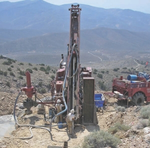 Drilling at Rye Patch Gold's Lincoln Hill project, in Nevada. The company cut a shallow 21-metre intersection grading 27 grams gold and 34 grams silver per tonne in reverse-circulation drilling at the project, sending its share price up by 128%.