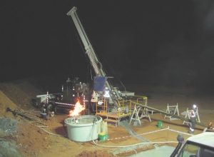 The night shift of drilling at ATW Venture's NOA 2 gold deposit, in Western Australia. Efforts to extend the deposit north resulted in the discovery of a new orebody within access to the current underground workings.