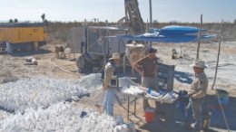 Bagged samples sit near a drill site at Canplats Resources' Camino Rojo gold-silver-zinc-lead project in Zacatecas state, Mexico.