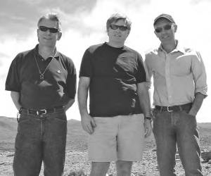 Aquiline Resources executives posing at the Navidad silver-lead project, in Argentina. From left: John Chulick, vice-president of exploration, Marc Henderson, president and CEO, and Matthew Andrews, environmental manager.