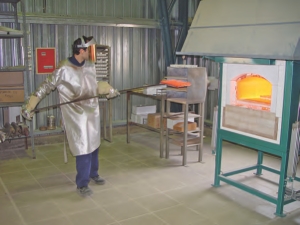 A technician tests samples in the laboratory at Uruguay Mineral Exploration's San Gregorio gold mine in Uruguay.