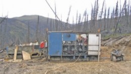 Drilling at Northern Freegold Resources' 166-sq.-km Freegold Mountain gold project, 175 km northwest of Whitehorse, Yukon.