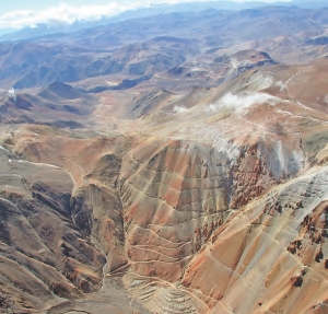 An aerial view of Barrick Gold's Pascua-Lama and Veladero mines, located in the Andes, on the border of Chile and Argentina.