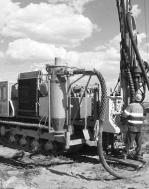 Drilling at Mega Uranium's Lake Maitland uranium project in the Eastern Goldfields of Western Australia.