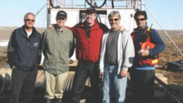 From left: Peter Holmes, Peregrine Diamonds' vice-president of exploration; president Brooke Clements; CEO Eric Friedland; chief financial officer Greg Shenton; and Hugo Grenon, project manager for the Chidliak diamond project, on Baffin Island in Nunavut, pose at the CH-4 kimberlite.