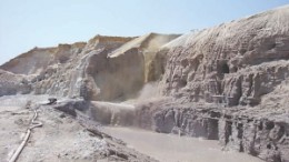 Hydraulically mining the Buffels No. 2 tailings dam at Gold Wheaton Gold's Mine Waste Solutions (MWS) project, in the western portion of South Africa's Witwatersrand basin.