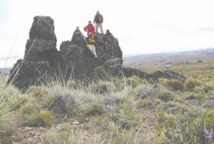 Mirasol Resources management and technical team at the recent silver discovery outcrop, Julia, part of the Virginia vein system. From left: Paul Lhotka (principal geologist and qualified person), Mary Little (president), Facundo Flores (project geologist), Tim Heenan (exploration manager) and Claudio Lucero (project geologist).