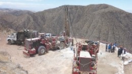 Drilling at Apoquindo Minerals' Zafranal copper-gold porphyry project, 90 km northwest of Arequipa, Peru.