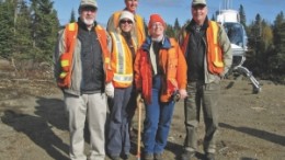 The Marathon PGM team (from front left): president and CEO Phillip Walford, geologist Jessica Borysenko, geologist Sherry Dunsworth, vice president of operations Ray Mason, and vice president of exploration David Goode (behind).