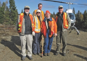 The Marathon PGM team (from front left): president and CEO Phillip Walford, geologist Jessica Borysenko, geologist Sherry Dunsworth, vice president of operations Ray Mason, and vice president of exploration David Goode (behind).