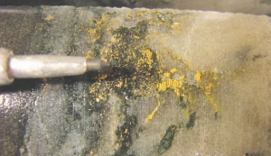 Visible gold in core from the Rubicon Minerals' Phoenix gold project.