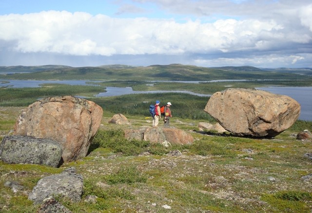 Exploring a boulder field at Misery Lake in far northeastern Quebec, 120 km south of Quest Uranium's Strange Lake rare earth elements project. Credit: Patrick Collins/Quest Uranium