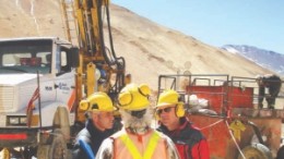 From left: Malbex Resources director David Garofalo, CEO Tim Warman and VP of exploration Peter Stewart in front of a drill rig at the company's Del Carmen gold-silver-copper project in Argentina.