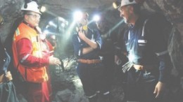 Underground in Endeavour Silver's Bolanitos mine in Mexico, with chairman and CEO Bradford Cooke on the far right.