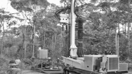 A drilling rig at First Bauxite's Bonasika bauxite project site, 60 km from Guyana's capital Georgetown.