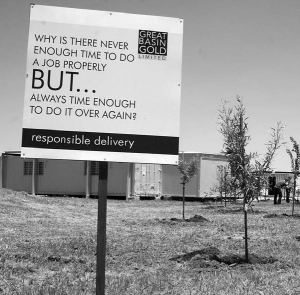 A sign outside Great Basin Gold's Burnstone project in South Africa.