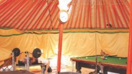 An employee in the recreation room at Entre Gold's Shivee Tolgoi camp.