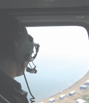 Flying over the Parry Peninsula near the camp southwest of Paulatuk, N.W.T.