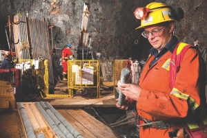 Geologist David Penn checks a core sample in North American Palladium's Lac des les mine near Thunder Bay, Ont.