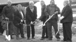 At the ground-breaking ceremony for Northgate Minerals' Young-Davidson gold mine in Matachewan, Ont. Gold production is planned to begin in 2012. From left: David Ramsay; Member of Provincial Parliament (Timiskaming-Cochrane), Michael Gravelle; Ontario Minister of Northern Development, Ken Stowe; president and CEO of Northgate Minerals, Charlie Angus; federal Member of Parliament (Timmins-James Bay), Chief Richard Wincikaby (Matachewan First Nation) and Beverly Hine; Reeve of Matachewan Township Reeve.