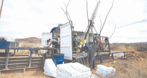 Workers drill at Valley High Ventures and Levon Resources' joint venture Cordero project in Chihuahua, Mexico.