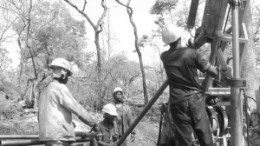 Drillers at work at Axmin's Passendro project in the Central African Republic.