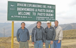 At Malaga's Pasto Bueno tungsten project in Peru, from left: Alonso Sanchez, chief geologist; Pierre Monet, vice president and CFO; Jean Martineau, president and CEO; Martin Wong, board member.