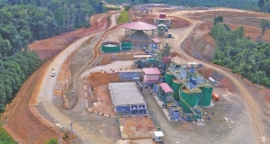 An aerial view of Monument Mining's mill at the Selinsing gold mine in Pahang state, Malaysia.