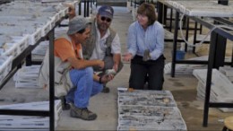 Gillian Kearvell, Newstrike Capital's vice-president of exploration, with colleagues at the Ana Paula gold project. Photo by Newstrike Capital