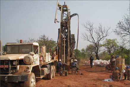 Drillers at African Gold Group's Kobada gold project in the Kangaba region of Mali. Photo by African Gold Group