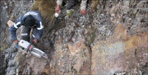 Sampling on the skarn deposit at Dynacor Gold Mines' Tumipampa gold-copper property in southern Peru. Photo by Dynacor Gold Mines