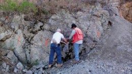 Sampling the Bailey zone at First Mexican Gold's Guadalupe gold-silver project in Sonora state, Mexico. Photo by First Mexican Gold
