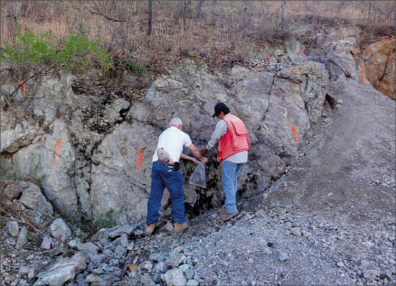 Sampling the Bailey zone at First Mexican Gold's Guadalupe gold-silver project in Sonora state, Mexico. Photo by First Mexican Gold