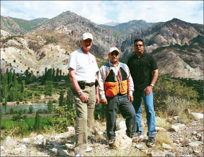 Happier days at Mediterranean Resources' Corak property in northeastern Turkey in 2007, from left: Peter Guest, then president and CEO; Ibrahim Guney, then and current general manager of Mediterranean's Turkish subsidiary Akdeniz Resources Madencilik; and Jag Sandhu, then vice-president of corporate development. Photo by Photo by John Cumming