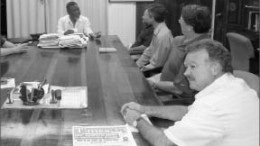 Guyana's Prime Minister Samuel Hinds (left) meets with Sandspring Resources' management. Photo by Sandspring Resources