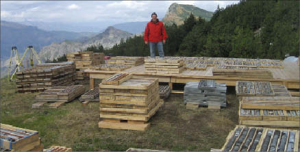 Tirex Resources' CEO Bryan Slusarchuk surrounded by core at the Mirdita project, 70 km northeast of Tirana, Albania. Photo by Tirex Resources