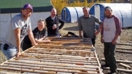 From right: Kaminak Gold geologist Joe Currie; vice-president of exploration Tim Smith; geologist Alan Wainwright; with staff at the Coffee gold project in the Yukon. Photo by Kaminak Gold