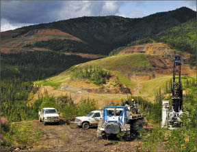 Drillers at the Bohemian zone at Golden Predator's Brewery Creek gold project in the Yukon. Photo by Golden Predator