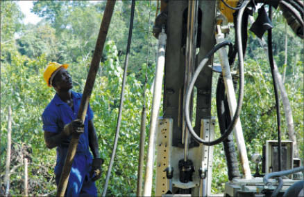 A driller at Aureus Mining's New Liberty gold project in western Liberia. Photo by Aureus Mining