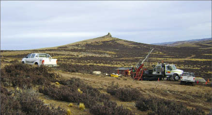 A diamond drill rig at Mirasol Resources' Joaquin silver-gold project in southern Argentina's Deseado Massif. Photo by Mirasol Resources