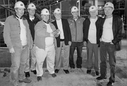 At the grand opening of the Bralorne gold mine in British Columbia, from left: TSX Venture Exchange president John McCoach; AME BC president Gavin Dirom; Bralorne COO Matt Ball; CEO Bill Kocken; vice-president of finance David Wolfin; director Bill Glasier; and director Gary Robertson. Photo by Bralorne Gold Mines