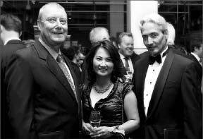 At the Rock of Ages gala, from left: Douglas Kirwin, Ivanhoe Mines executive vice-president of exploration and ore collector; Monica Lin, University of Toronto director of advancement; and Bill Simmons, University of Toronto vice-president of university development. Photo by Sabrina Bollenbach